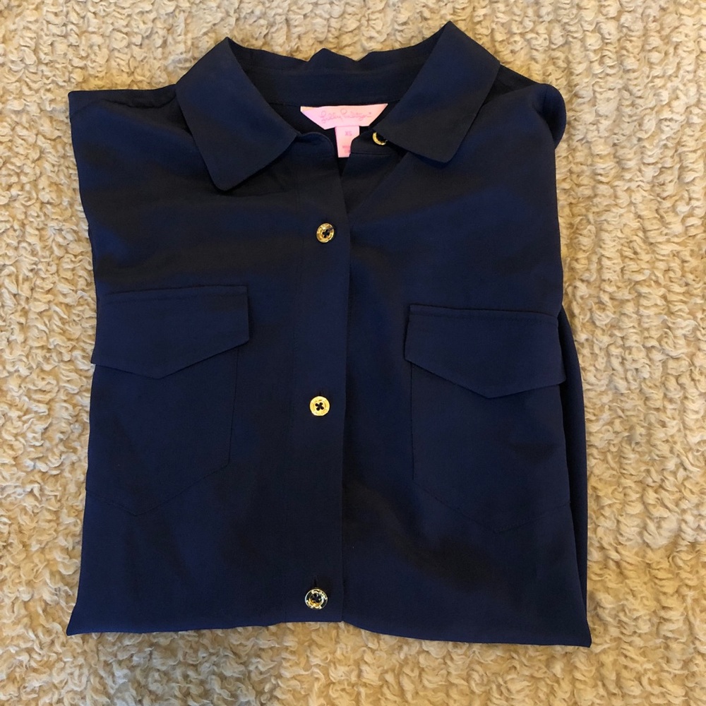 Lilly Pulitzer 100% silk navy blouse